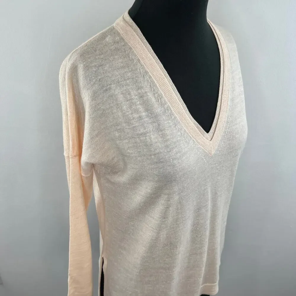 J. Crew Cream Long Sleeve V-Neck Merino Wool-Linen Blend Pullover Sweater Sz XS